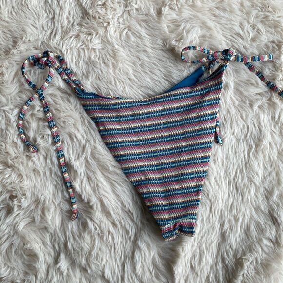L*Space Blue Lennox Stripped Pattern Bikini Bottom Woman's Small - Picture 1 of 8